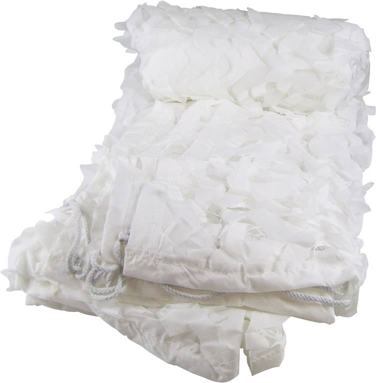 Un rideau de douche blanc plié, décoré de motifs floraux en tissu et dont les cordons de suspension sont visibles, est posé sur une pile.