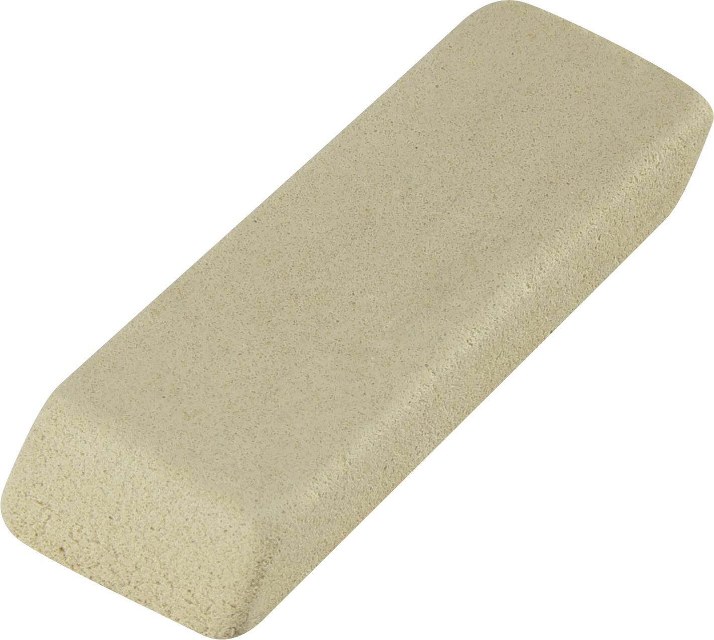 Gomme à effacer rectangulaire de couleur beige sur fond blanc.