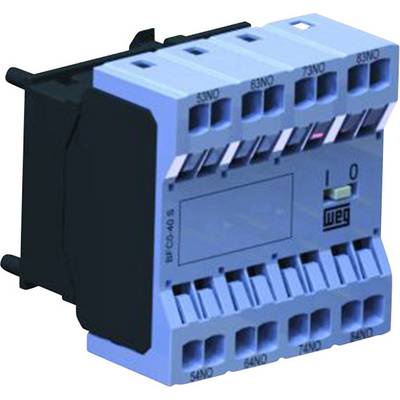 'BFD-40 S' Contacteur avec boîtier bleu, présentant quatre points de contact bilingues (NO). Adapté pour les circuits de commande, applications industrielles.