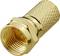 Connecteur coaxial doré en gros plan, surface striée pour une meilleure prise en main, utilisé pour raccorder des câbles dans les systèmes de télévision et d'antenne.