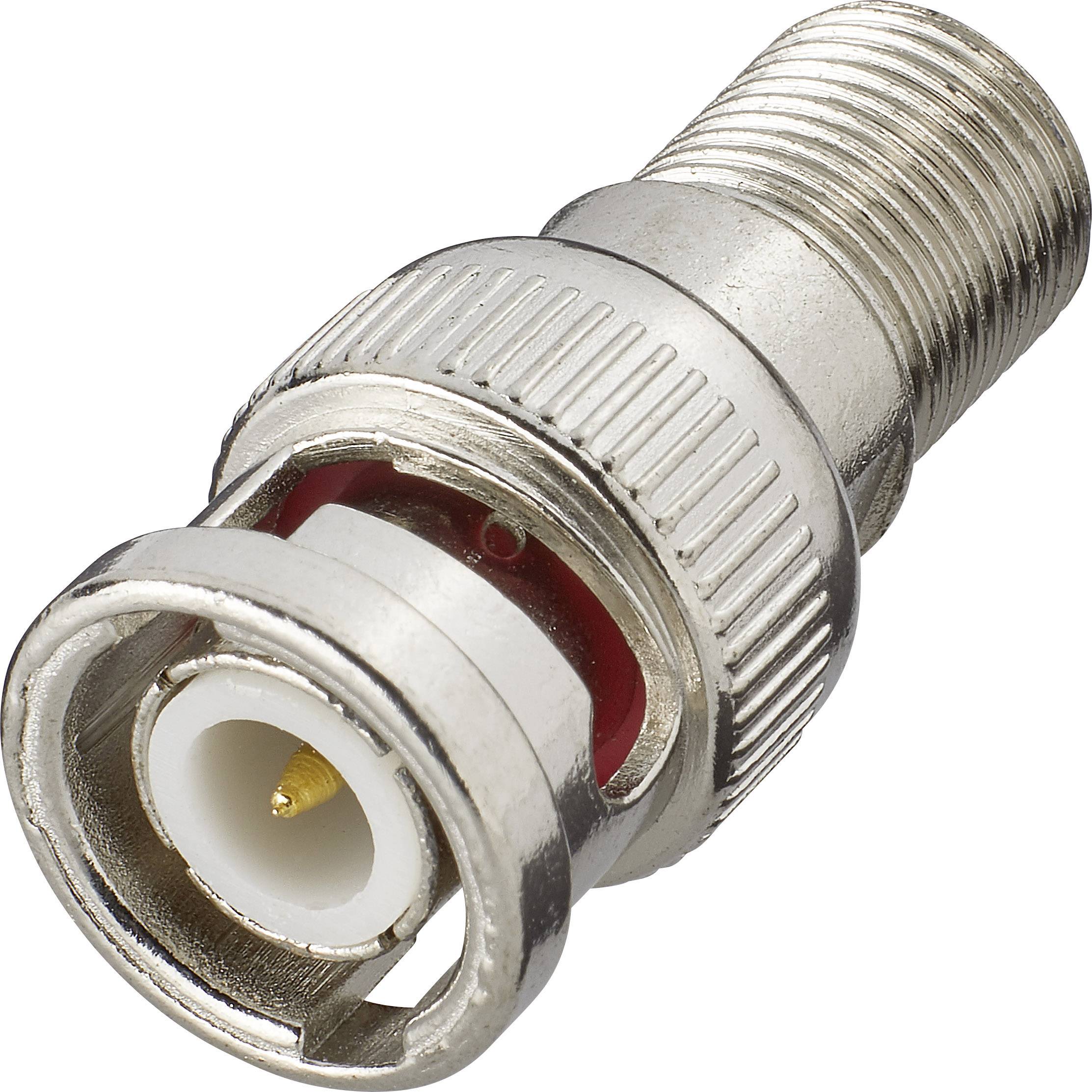 Un adaptateur coaxial à connecteur avec boîtier métallique, permettant de connecter différents types de câbles.