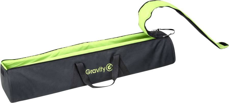 Sac de transport noir avec rembourrage intérieur vert et le logo 'Gravity'. Il dispose d'une longue bandoulière et de deux poignées de transport.
