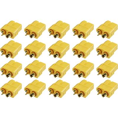 Plusieurs connecteurs jaunes disposés uniformément en rangées. Principalement utilisés pour les connexions électriques en électronique.