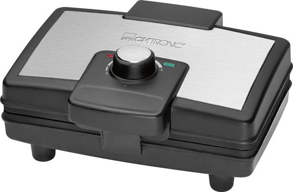 Clatronic WA 3606 Gaufrier voyant lumineux, protection contre la surchauffe, revêtement anti-adhésif noir, argent