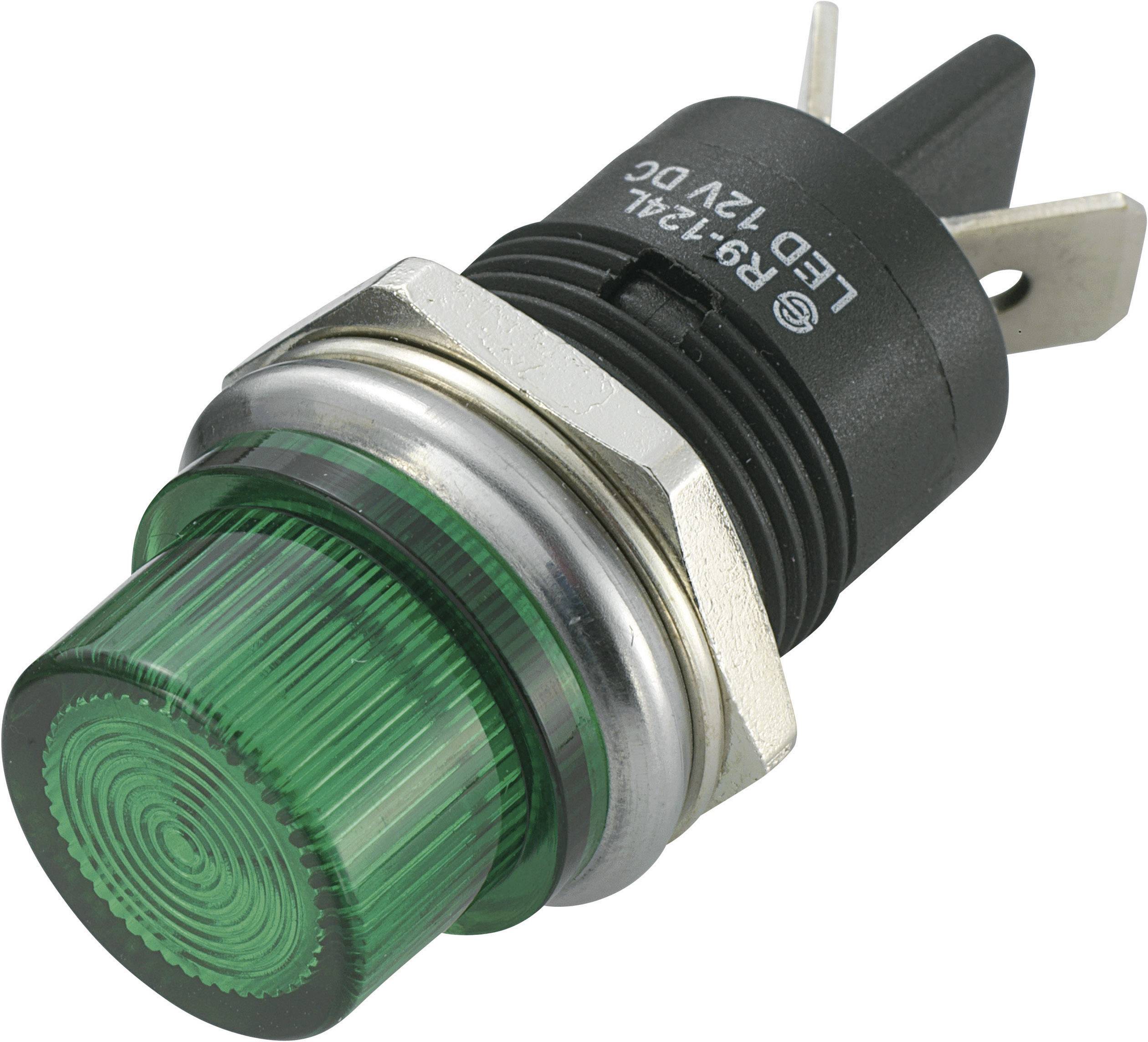 Bouton-poussoir vert de forme ronde avec boîtier métallique, adapté aux applications électroniques.