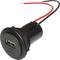 Une prise USB-A avec deux fils, un rouge et un noir, pour l'alimentation électrique ou la connexion de données, sur un fond blanc.
