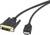 Un câble avec une fiche DVI sur le côté gauche et une fiche HDMI sur le côté droit, pour des connexions vidéo numériques.