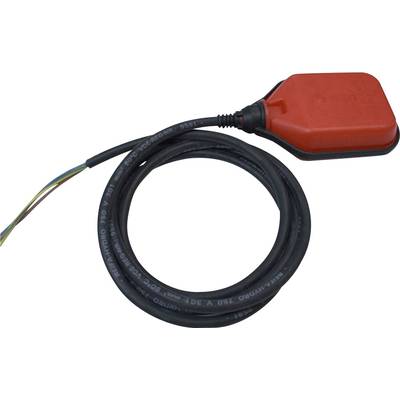 Un interrupteur à flotteur rouge avec un long câble noir enroulé de manière lâche. Utilisé pour surveiller les niveaux de liquide.