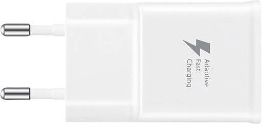 Chargeur blanc portant l'inscription 'Adaptive Fast Charging', indiquant qu'il est adapté à une charge rapide.