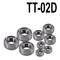 Huit roulements à billes de différentes tailles sur un fond blanc, avec le texte 'TT-02D' en haut à droite.