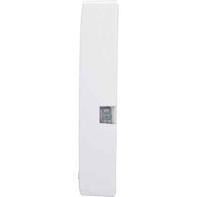 Un capteur étroit et vertical de couleur blanche, avec un couvercle transparent, révèle ses composants internes. Il est conçu pour détecter les mouvements.
