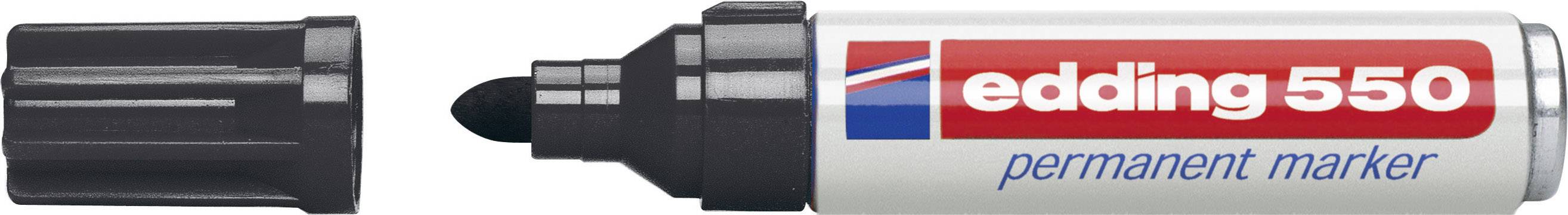 Un marqueur permanent noir 'edding 550' ouvert, avec son capuchon retiré, est posé sur le côté.