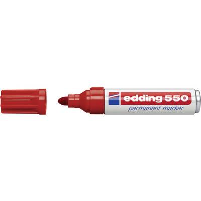 Un marqueur permanent Edding 550 rouge avec le capuchon retiré. L'inscription 'Edding 550 permanent marker' est visible sur le corps du marqueur.