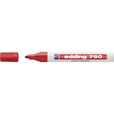 Marqueur peinture rouge Edding 750 avec capuchon fermé, vue de côté.