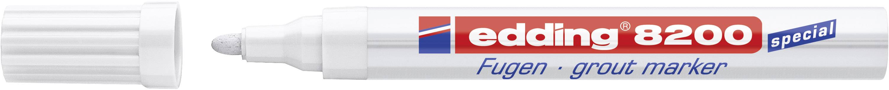Un marqueur de joints blanc avec son capuchon retiré, modèle 'edding 8200'.
