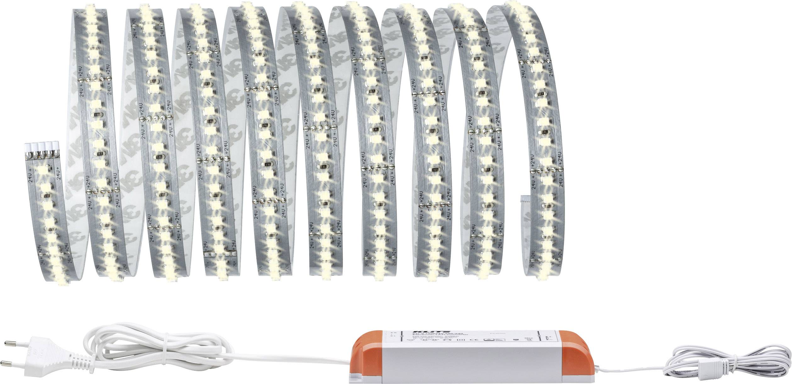 Bande lumineuse à LED avec alimentation et câble ; adaptée à l'éclairage ; plusieurs rangées parallèles de bandes avec des LED visibles.