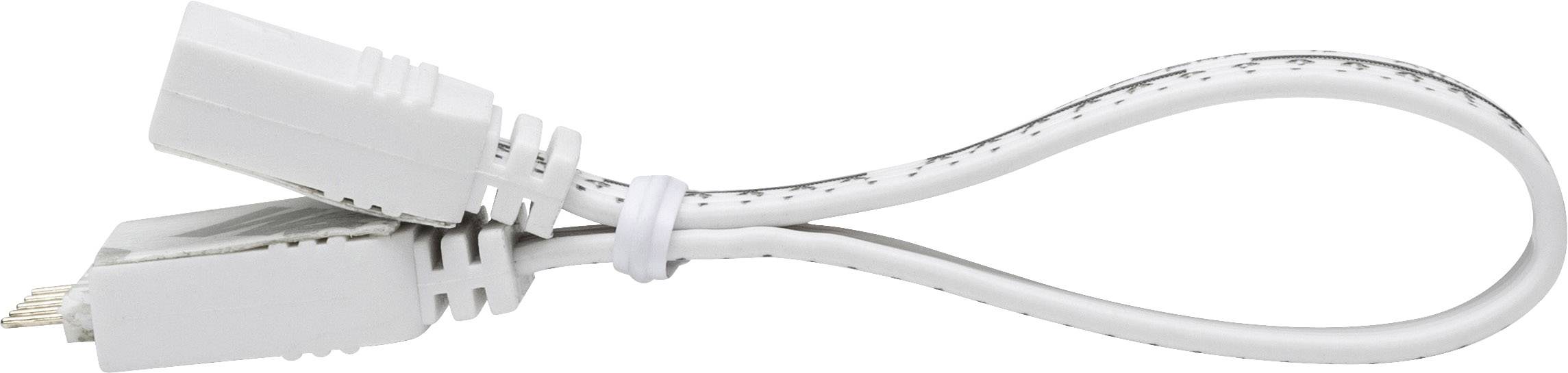 Un câble Ethernet blanc avec deux connecteurs, reliés par un court câble flexible.