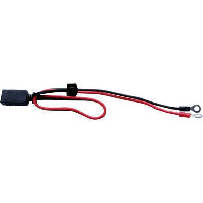 Un câble rouge et noir avec une fiche et deux cosses à œillet. Adapté aux connexions électriques dans les appareils ou les véhicules.