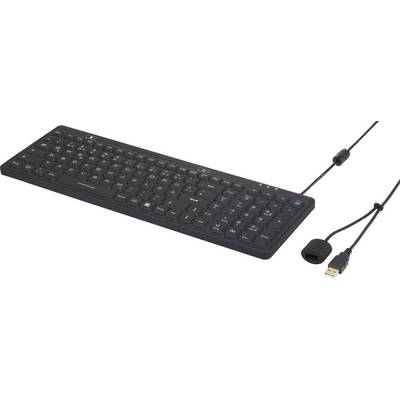 Un clavier noir, filaire, avec pavé numérique et connexion USB. Adapté aux ordinateurs de bureau.