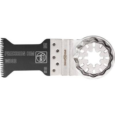 Lame de scie pour bois avec marquages 'Precision BIM' et 'Starlock', identifiée comme un produit FEIN.