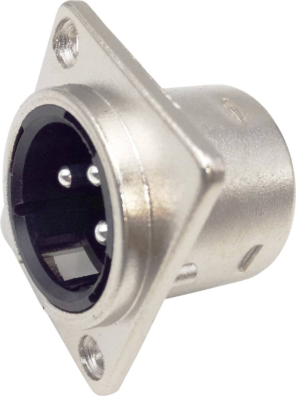 'Connecteur XLR mâle, boîtier métallique, adapté aux applications audio.'