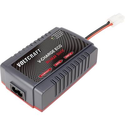 Un chargeur de la marque Voltcraft, modèle V-Charge Eco. Il présente une conception compacte et convient à différents types de batteries.