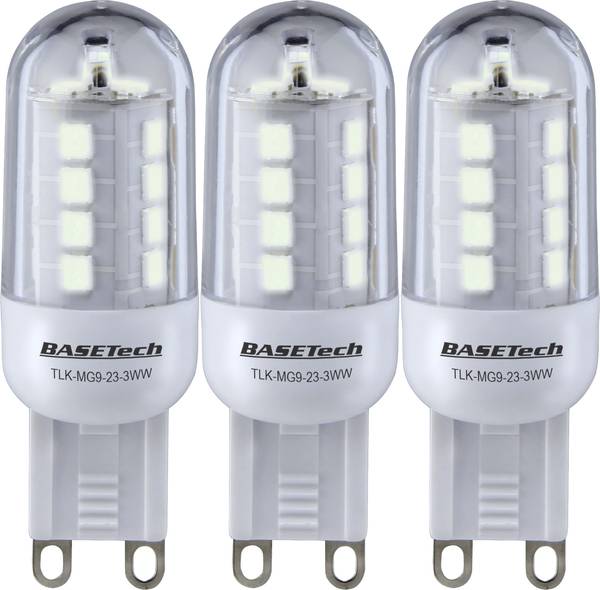 Ampoule LED G9 Basetech TLKMG9233WW/3pcs 3 W = 25 W blanc chaud (Ø x