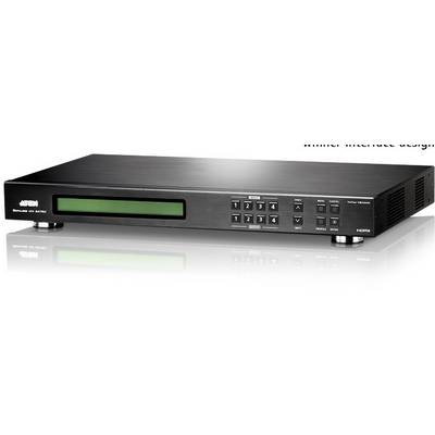 Commutateur matriciel HDMI 4K ATEN avec boutons de commande et affichage à l'avant. Les entrées et sorties permettent de basculer entre différentes sources HDMI.