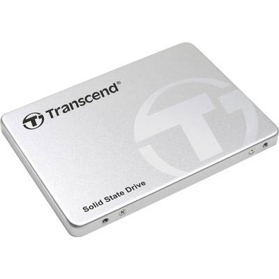 Disque dur externe en argent de Transcend portant l'inscription 'Solid State Drive', forme rectangulaire, design plat.