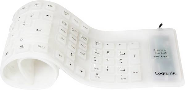 Clavier LogiLink ID0018A blanc pliable, protégé contre les infiltrations d'eau, protégé contre la poussière