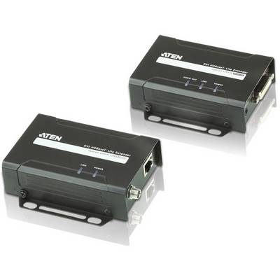 Deux dispositifs d'extension DVI noirs d'ATEN, utilisés pour transmettre des signaux DVI sur de longues distances.