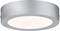 Luminaire de plafond rond argenté avec finition mate et surface blanche lumineuse.