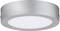 Plafonnier LED rond argenté à profil plat, au design épuré et à émission lumineuse uniforme.