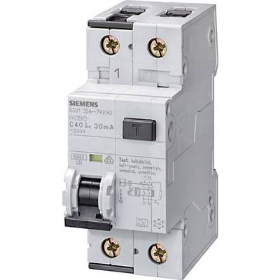 'Un disjoncteur différentiel gris C40 pour 230V, avec le nom du fabricant imprimé, deux bornes en haut avec des vis.'