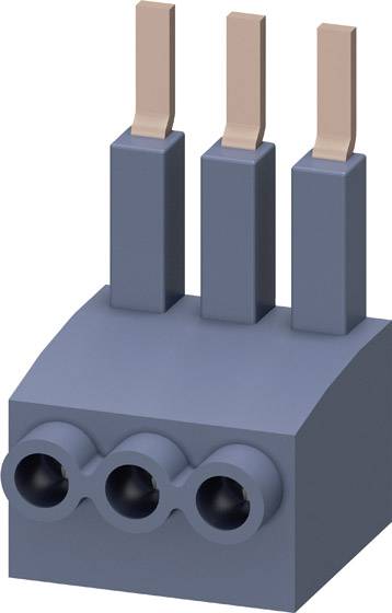 Connecteur à trois broches en gris, orienté verticalement, avec trois broches rectangulaires ; sert à la connexion électrique.