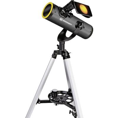 Un télescope sur trépied, équipé d'un support pour smartphone permettant la photographie. Idéal pour l'observation des étoiles et de la nature.