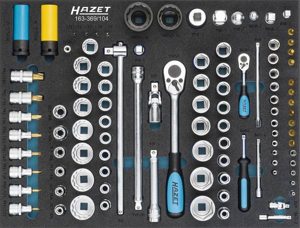 Hazet 163-369/104 Jeu de clés à douille métrique 3/4" (20 mm), 1/4" (6.3 mm), 1/2" (12.5 mm) 105 pièces 163-369/104