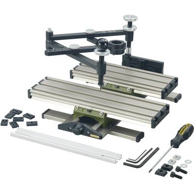 Table de coordonnées Proxxon avec tournevis, clés Allen et accessoires ; idéal pour le fraisage et le perçage précis.