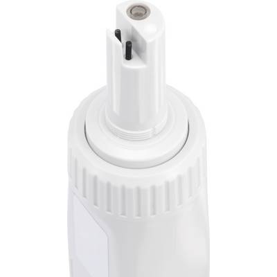 Obturateur cylindrique blanc avec deux goupilles noires, probablement un élément d'un appareil électrique ou d'un dispositif de fermeture de cartouche.