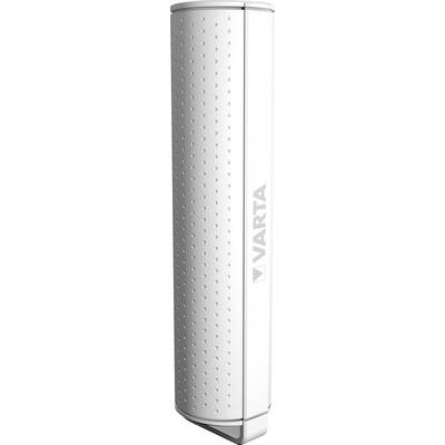 Chargeur USB blanc, long et rectangulaire avec une surface texturée et le logo 'Varta' sur le côté.