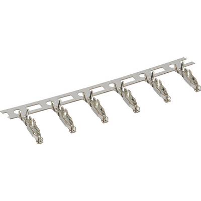 Une série de six pinces métalliques disposées à intervalles réguliers sur un support. Elles servent à fixer des contacts électriques.