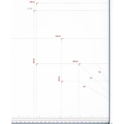 Le diagramme montre les dimensions des formats de papier DIN A4, A5 et A6 par rapport au format 'Letter'. Il contient les mesures et les lignes de pliage.