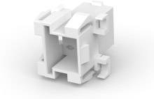 Support de plastique blanc avec une ouverture rectangulaire, utilisé pour fixer des composants dans des connexions modulaires enfichables.