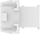 Un adaptateur blanc simple à quatre ouvertures latérales, vu de dessus.