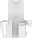 Support de rangement en plastique blanc avec plusieurs compartiments et crochets sur un fond blanc.
