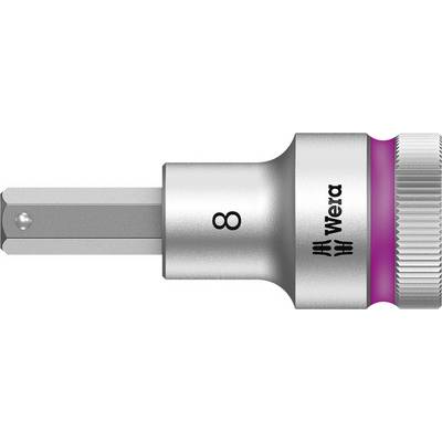 Clé à douille Wera, taille 8, avec finition métallique grise et anneau violet, adaptée aux travaux manuels.