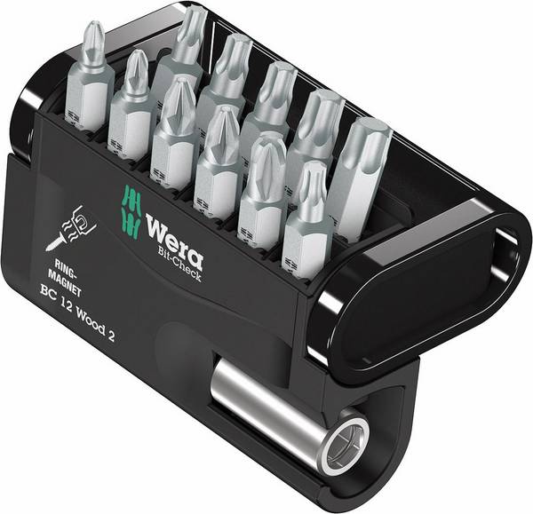 Wera Bit-Check 12 Wood 2 05057422001 Jeu d'embouts 12 pièces vis Pozidriv, cruciforme Phillips, Profil en T intérieur