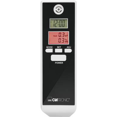 Un éthylotest avec affichage numérique, indiquant 0,3 g/l et 0,3 % d'alcoolémie. Boutons de mode, de réglage et d'ajustement visibles.