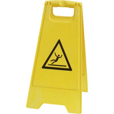Panneau d'avertissement jaune avec un symbole de risque de glissement : Une silhouette noire glisse sur une ligne.