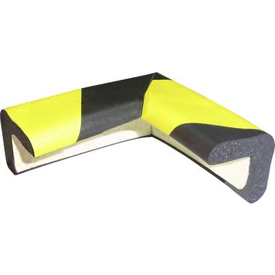 Élément de protection d'angle en mousse noir et jaune pour éviter les blessures causées par des bords tranchants.
